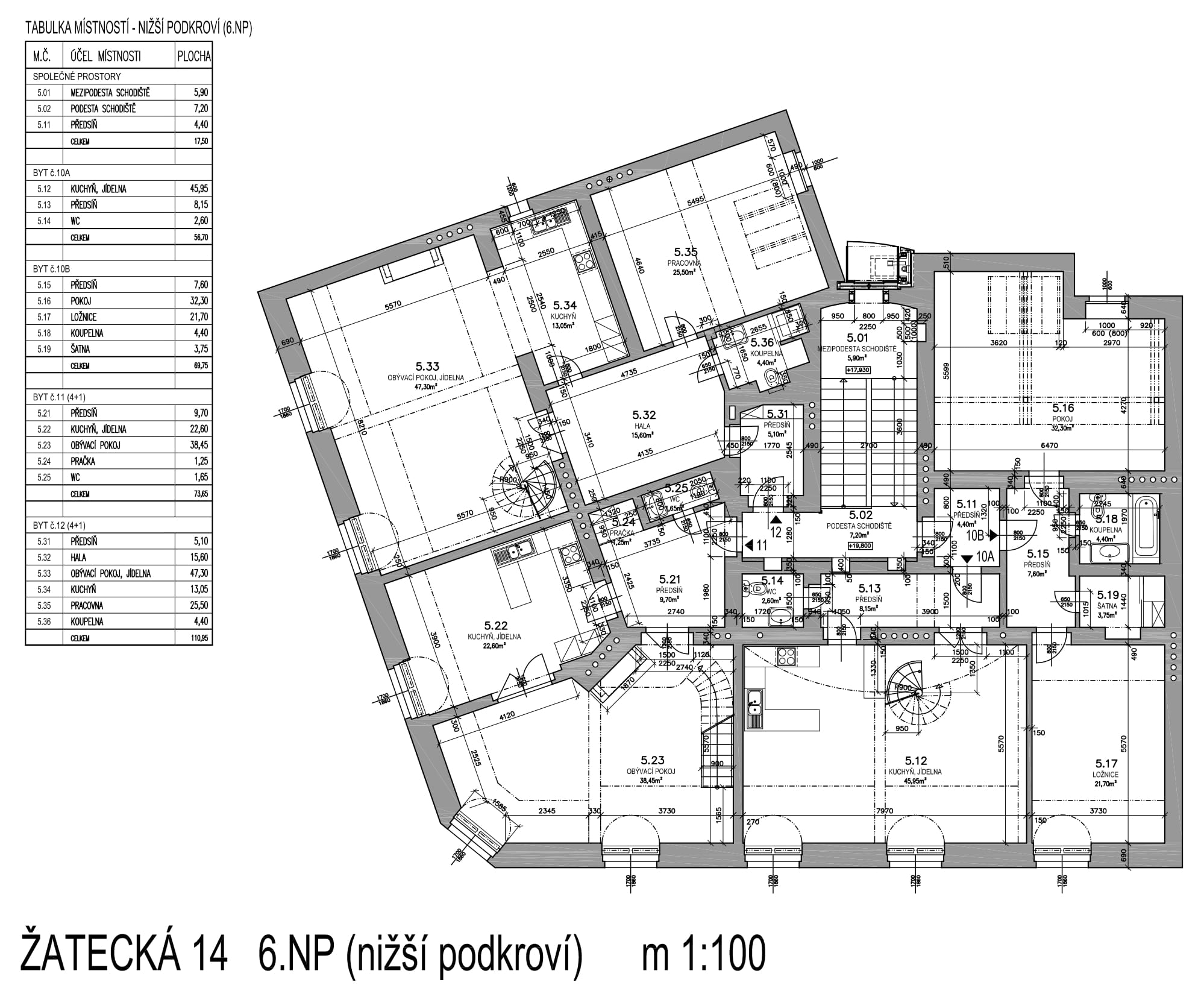 Žatecká 14 – 6. NP (nižší podkroví)